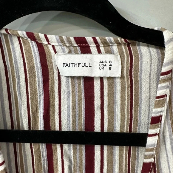 Faithfull the Brand Olsen Top Striped Split Sleeve Tie Front Flowy Top Size 4 - Picture 2 of 6